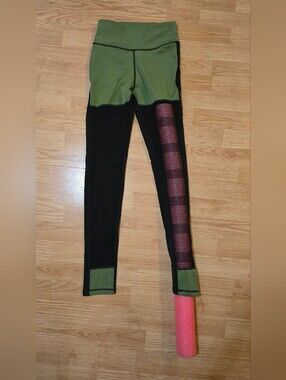 POP Fit Olive Green And Black Mesh Leggings Festival Wear Workout Pants